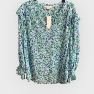 NWT Cooper & Ella Dainty Floral Long Sleeve Prairie Ruffle Sleeve Blouse Top